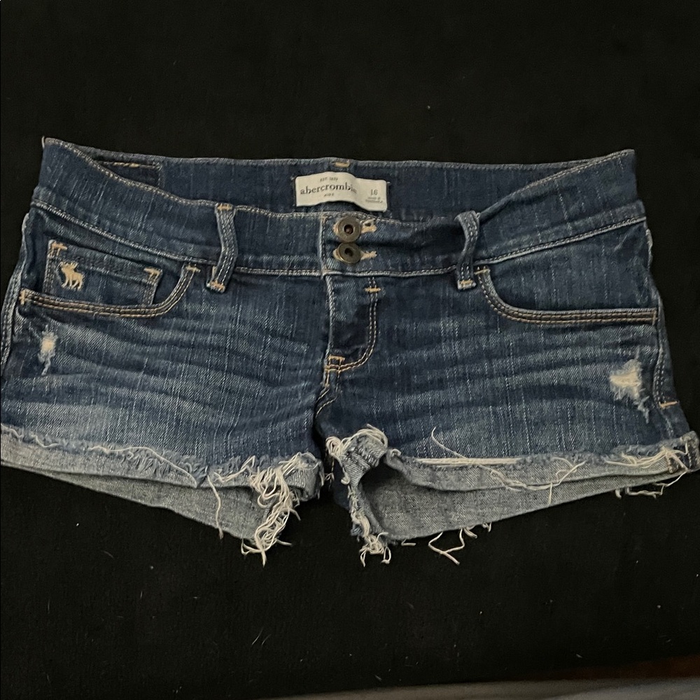 Abercrombie & Fitch Distressed Dark Blue Jean Shorts